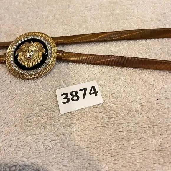 Women Lion Coin Charm Gold Metal Elastic Waistband Fashion Belt Skinny 28" Boho - Picture 7 of 9